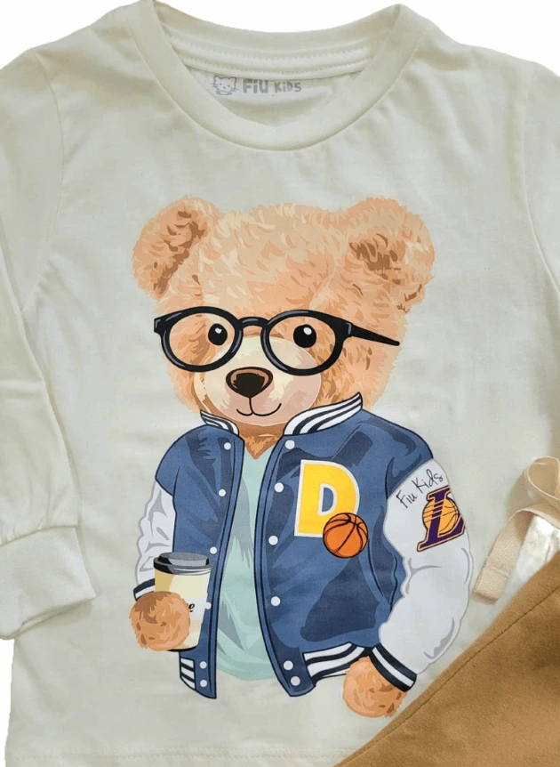 Conjunto Blusa Meia Malha Urso Calça Caramelo - Imagem 2