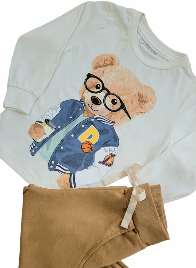 Conjunto Blusa Meia Malha Urso Calça Caramelo - Imagem 3